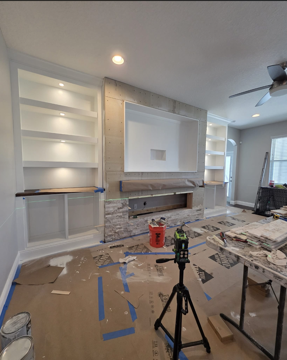 Entertainment wall build in progress