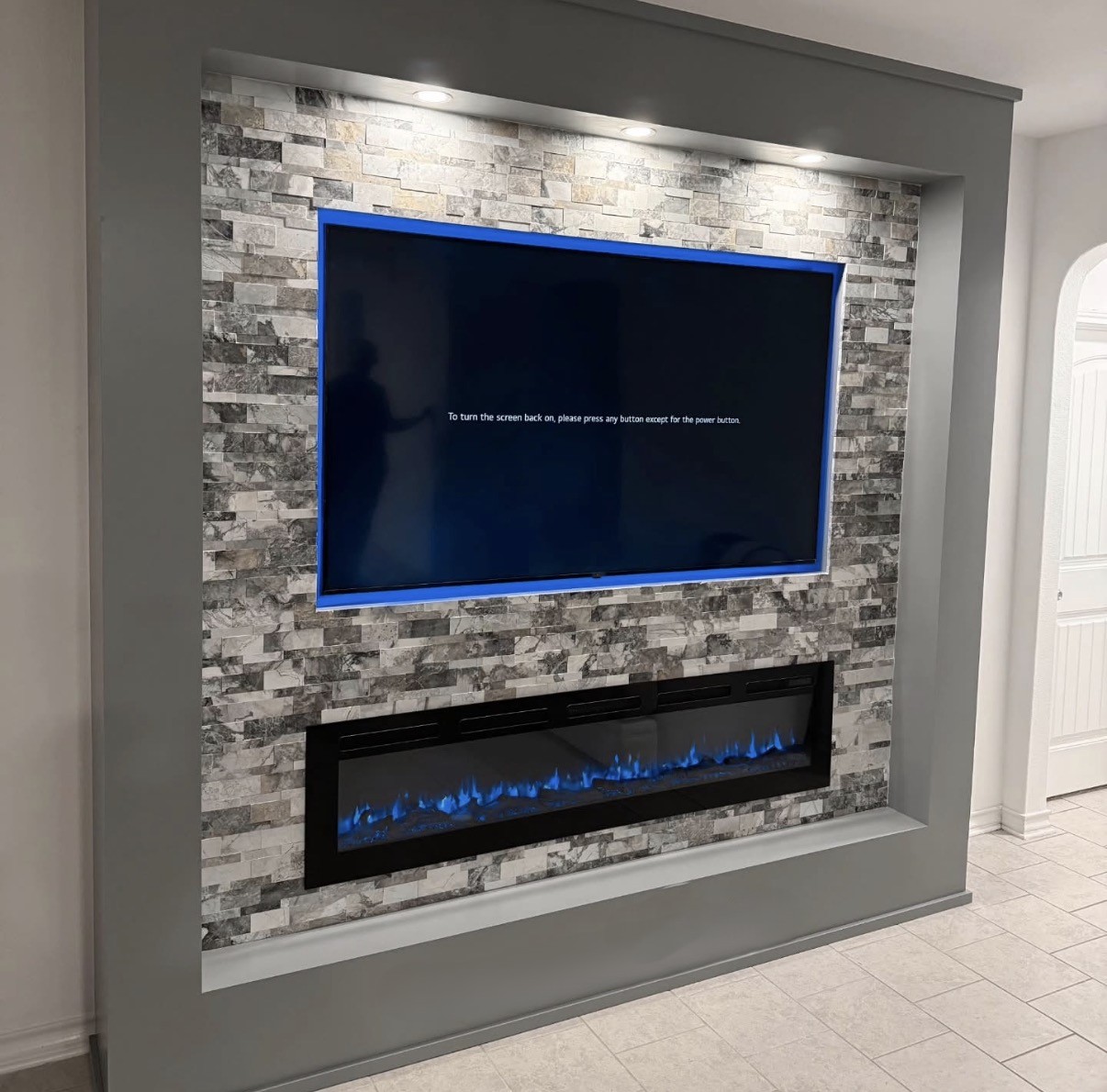 White shiplap accent wall